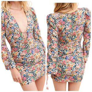 For Love & Lemons June Cape Mini Dress Mushroom Print M NWT